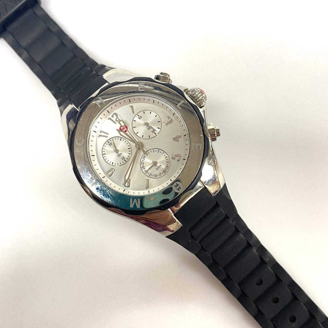 m987 Michele Tahitian Jelly Bean Chronograph Wrist Watch Silver Tone Dial