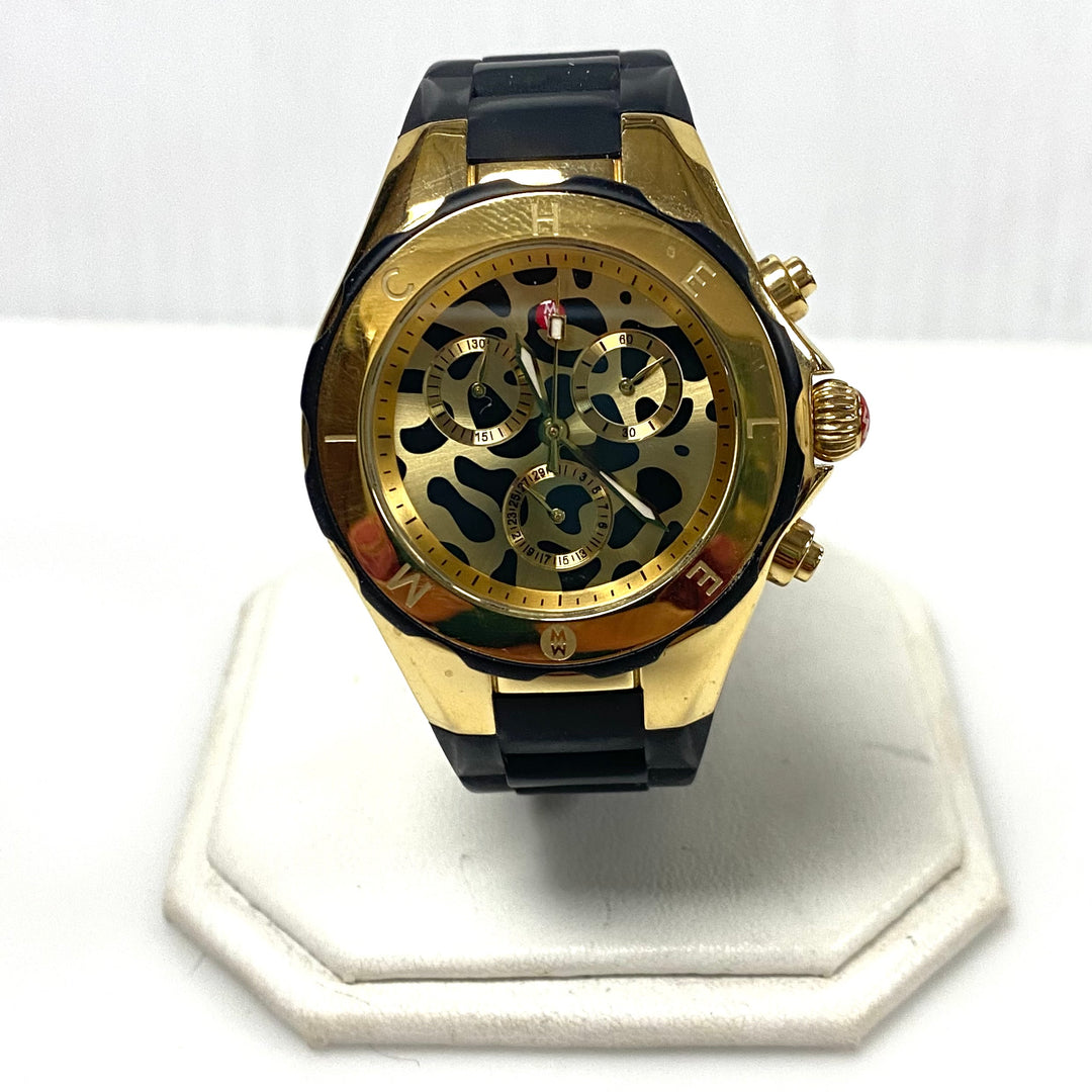 m989 Michele Tahitian Jelly Bean Chronograph Wrist Watch Leopard Print Dial