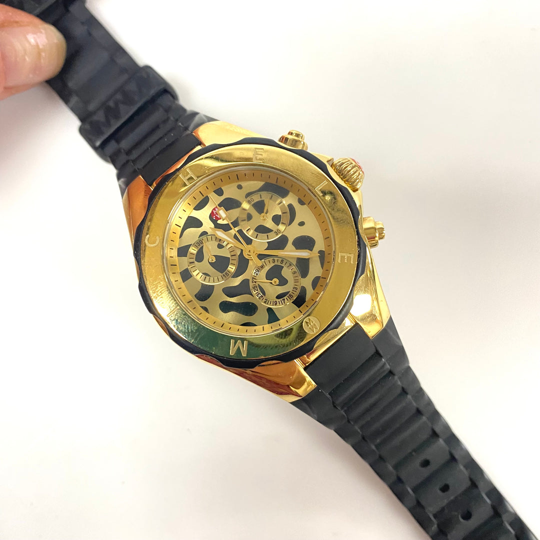 m989 Michele Tahitian Jelly Bean Chronograph Wrist Watch Leopard Print Dial