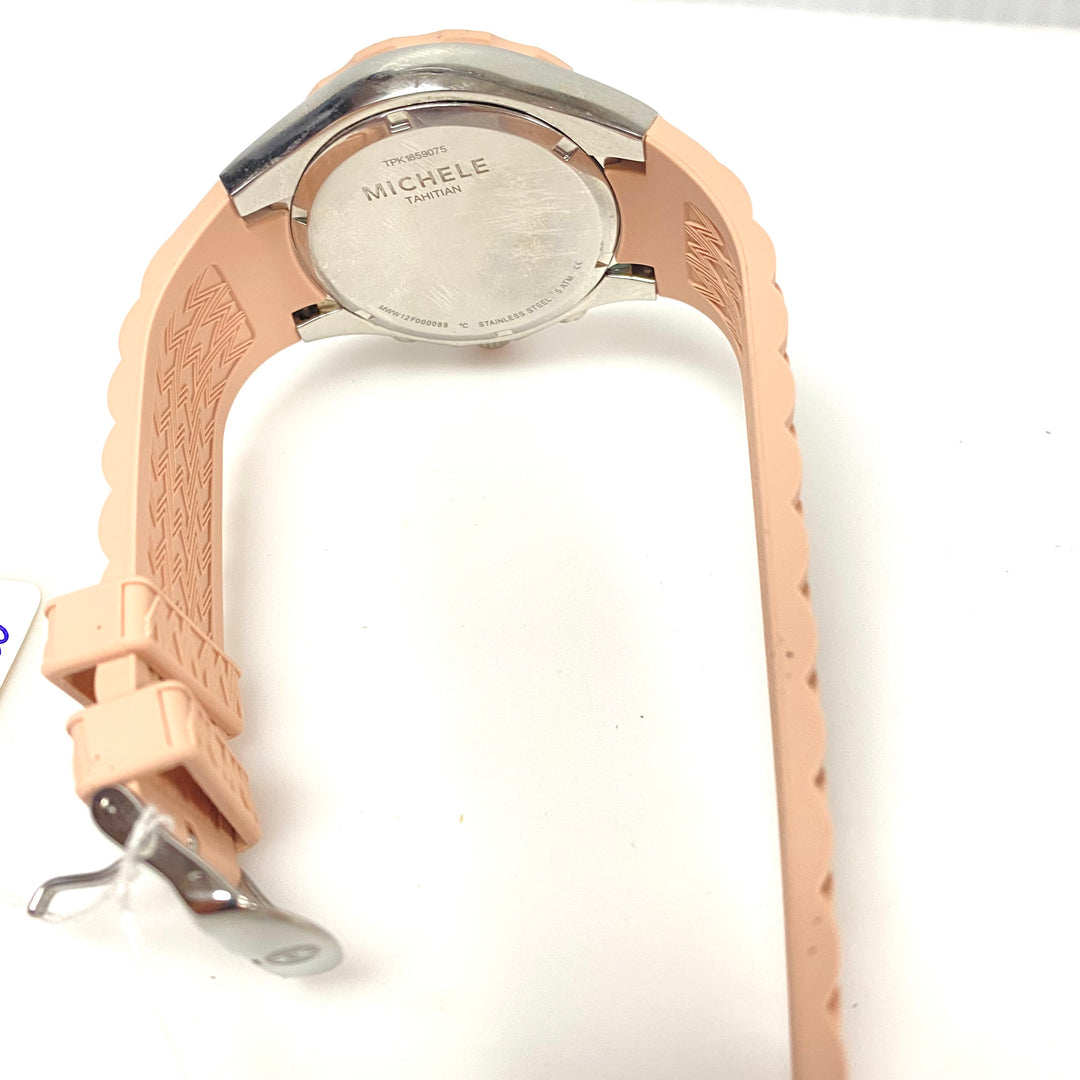 m990 Michele Tahitian Jelly Bean Chronograph Wrist Watch Rose Silver Tone Bezel