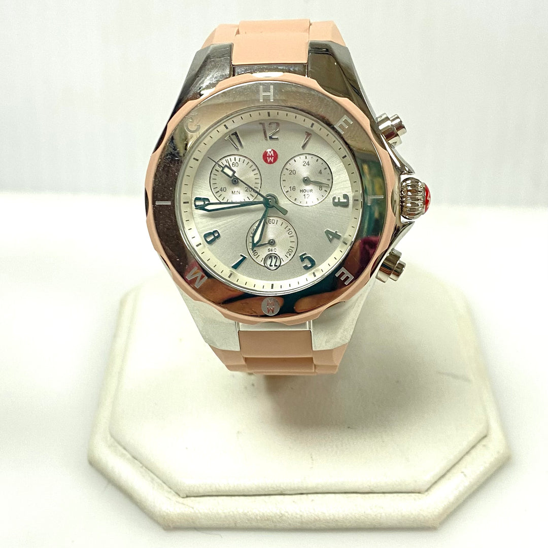 m990 Michele Tahitian Jelly Bean Chronograph Wrist Watch Rose Silver Tone Bezel
