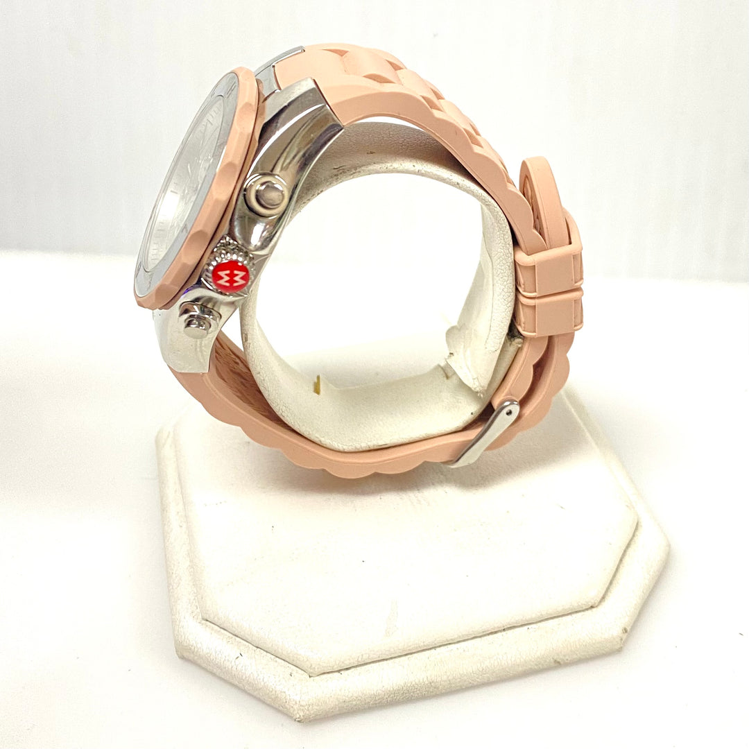 m990 Michele Tahitian Jelly Bean Chronograph Wrist Watch Rose Silver Tone Bezel