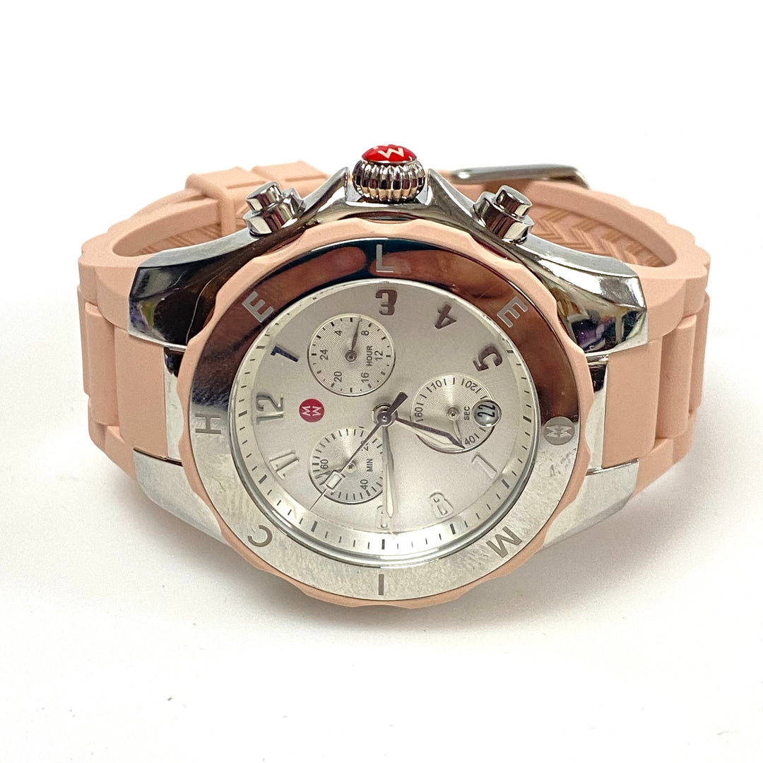m990 Michele Tahitian Jelly Bean Chronograph Wrist Watch Rose Silver Tone Bezel