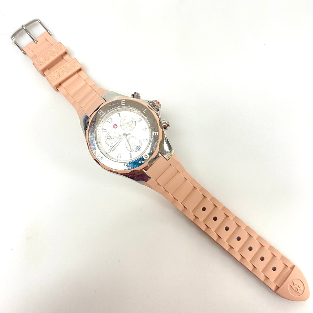 m990 Michele Tahitian Jelly Bean Chronograph Wrist Watch Rose Silver Tone Bezel