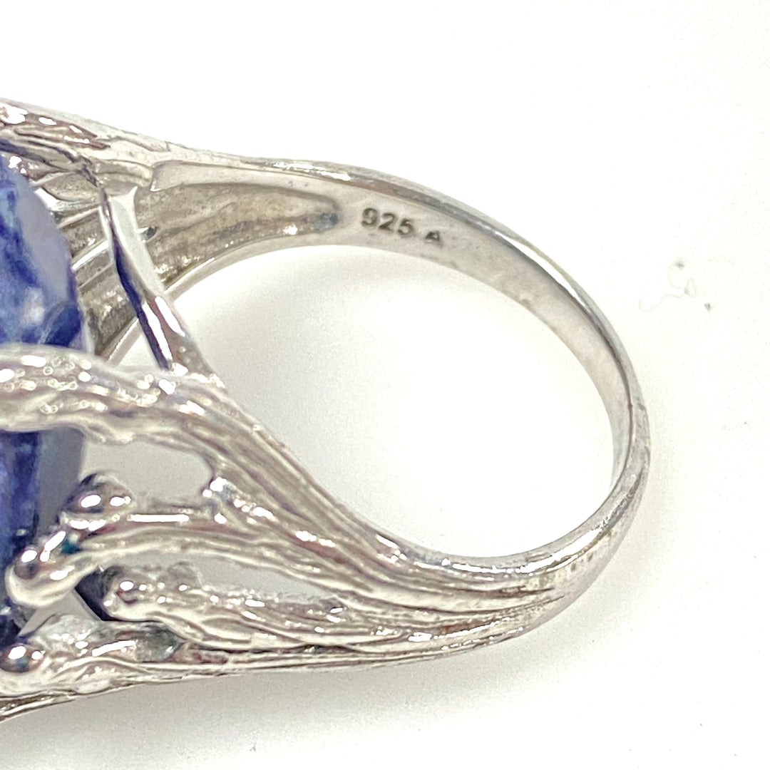 m991 Vintage Sterling Silver Statement Ring Oval Faceted Natural Sapphire Ring 7
