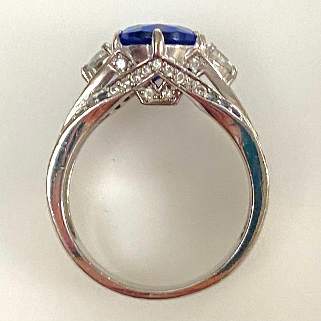 m995 Vintage Vancaro Sterling Oval-cut Blue Center Sapphire Cocktail Ring Size 6