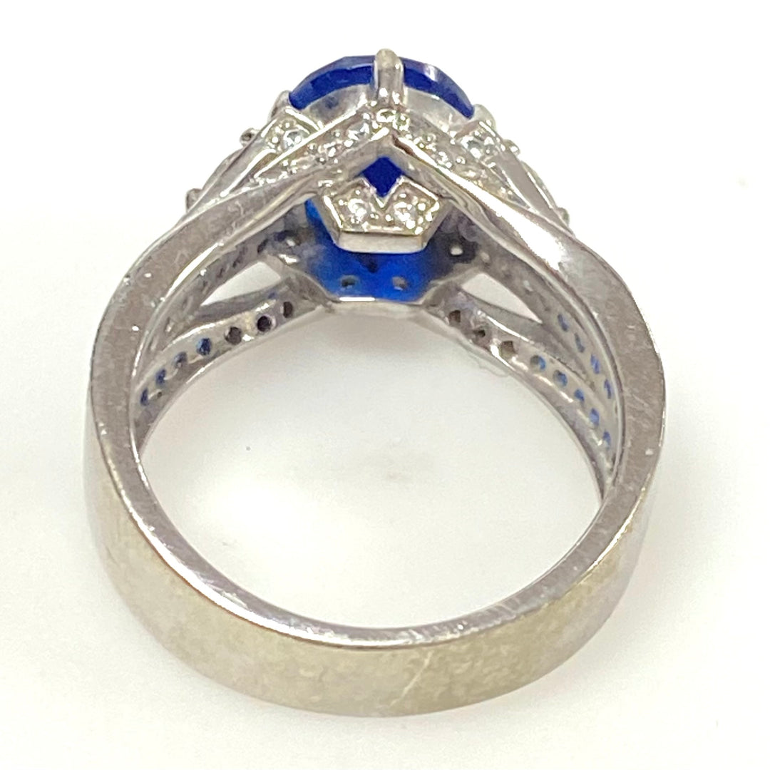 m995 Vintage Vancaro Sterling Oval-cut Blue Center Sapphire Cocktail Ring Size 6