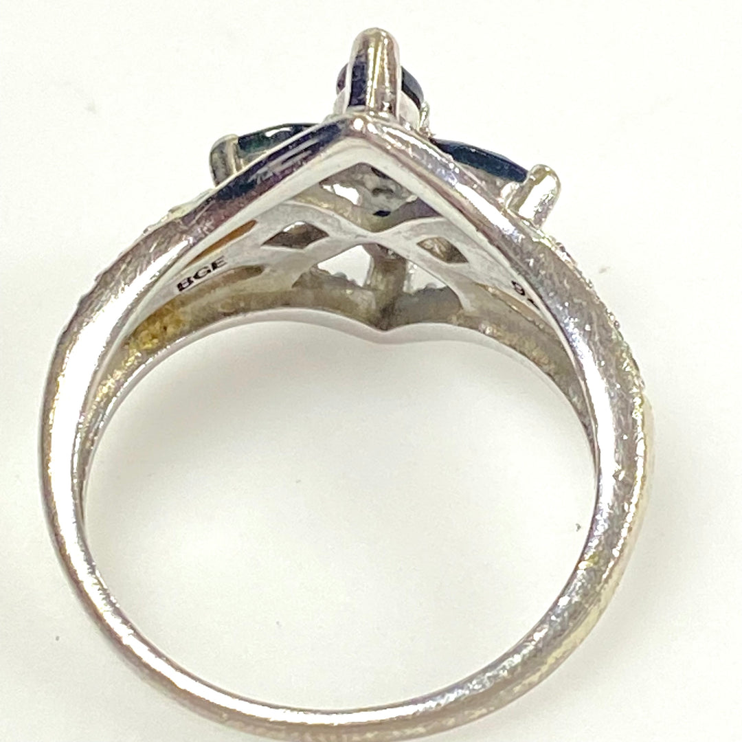 m998 BGE Vintage The Promise of Faith Sapphire and White Topaz Cross Ring Size 8