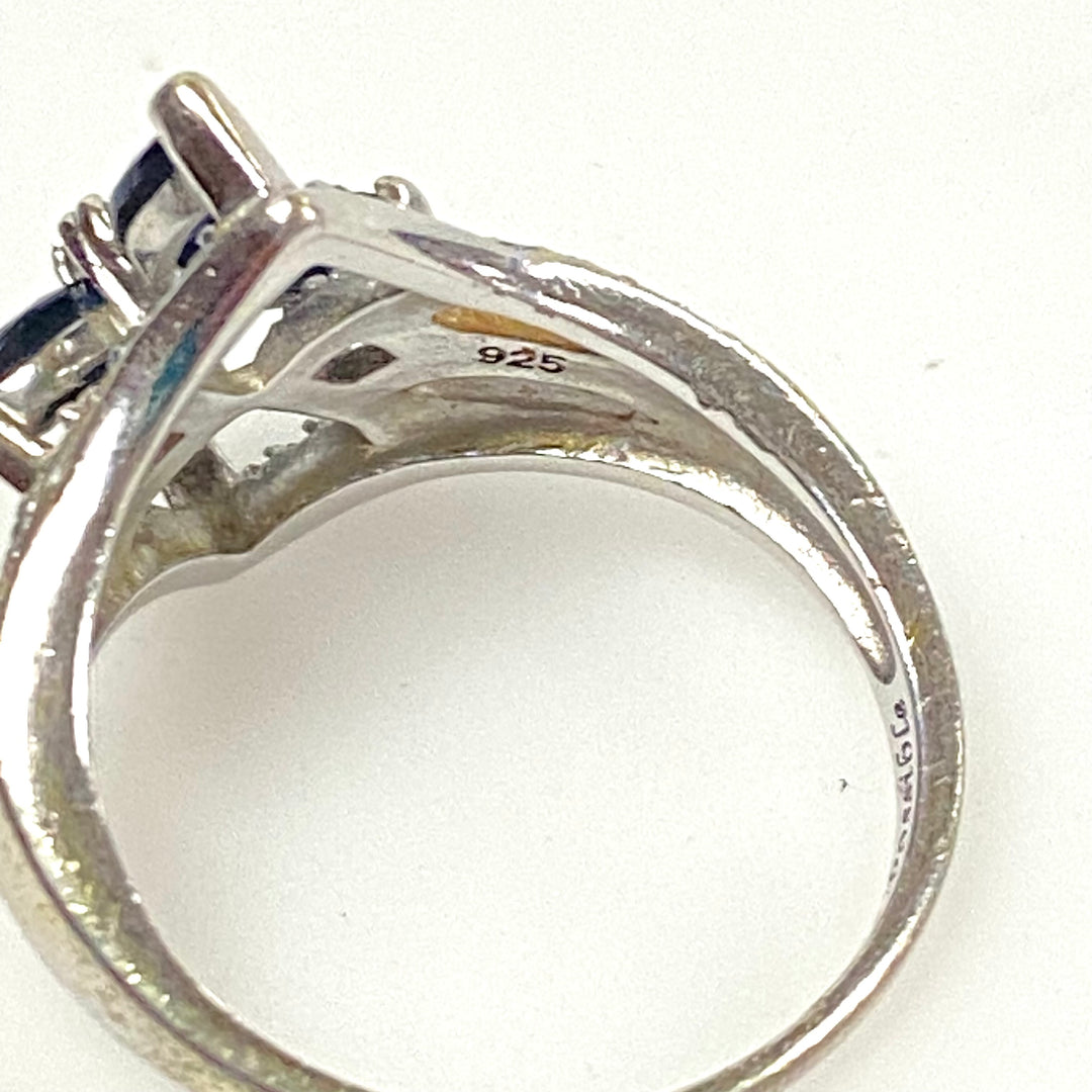 m998 BGE Vintage The Promise of Faith Sapphire and White Topaz Cross Ring Size 8