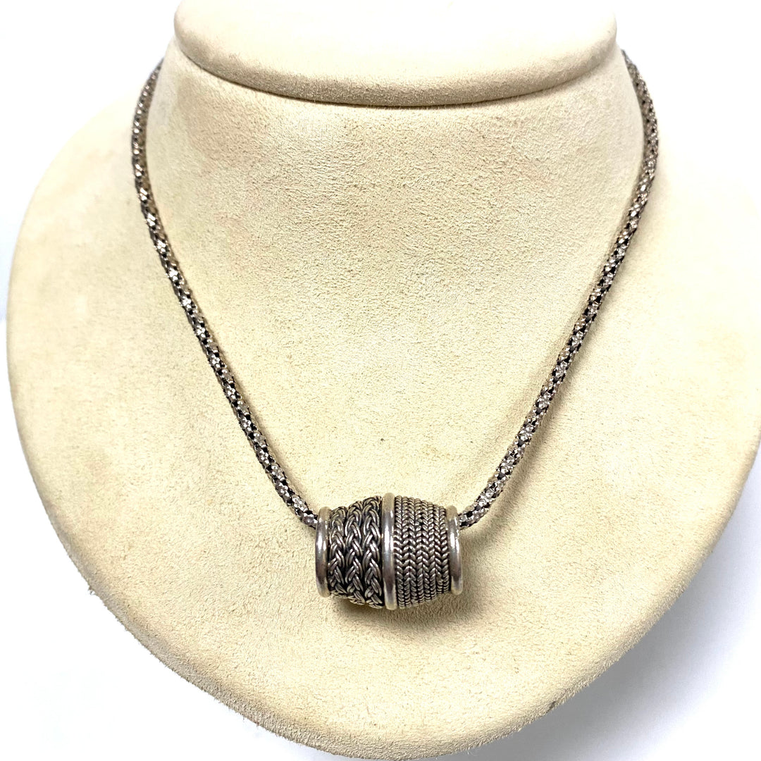 p484 Vintage Sterling Silver Chain Necklace 16" Long & Sterling Sliding Pendant