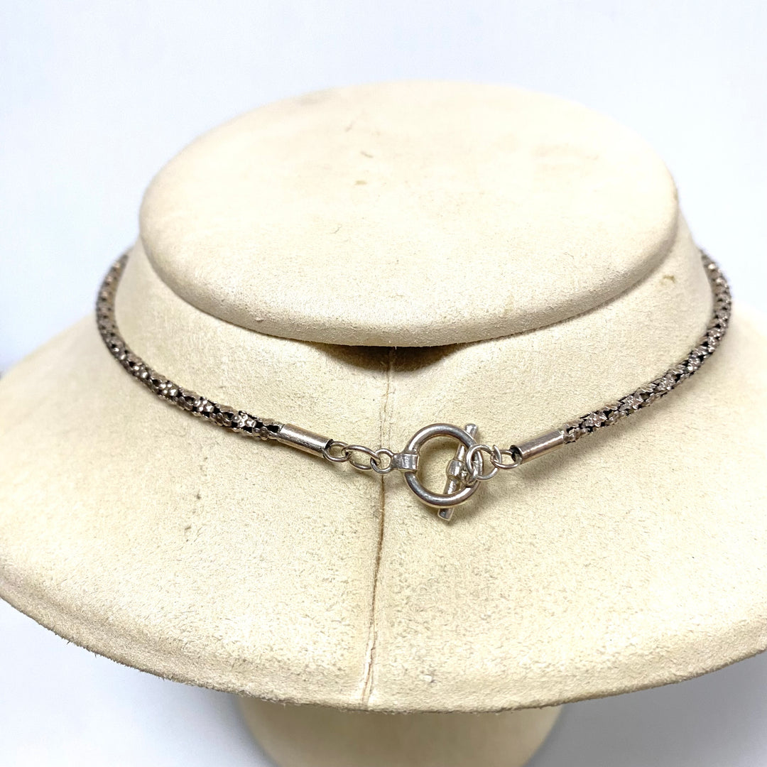 p484 Vintage Sterling Silver Chain Necklace 16" Long & Sterling Sliding Pendant