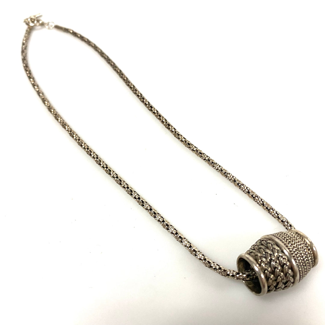 p484 Vintage Sterling Silver Chain Necklace 16" Long & Sterling Sliding Pendant