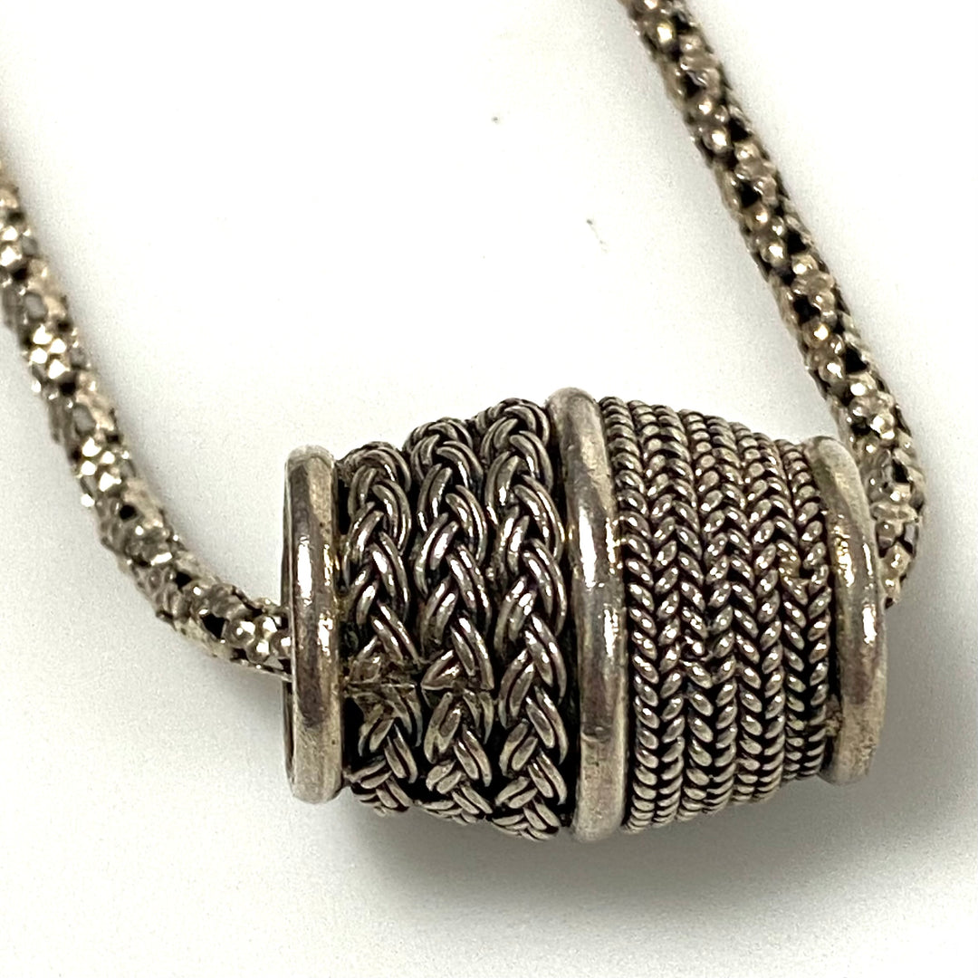 p484 Vintage Sterling Silver Chain Necklace 16" Long & Sterling Sliding Pendant