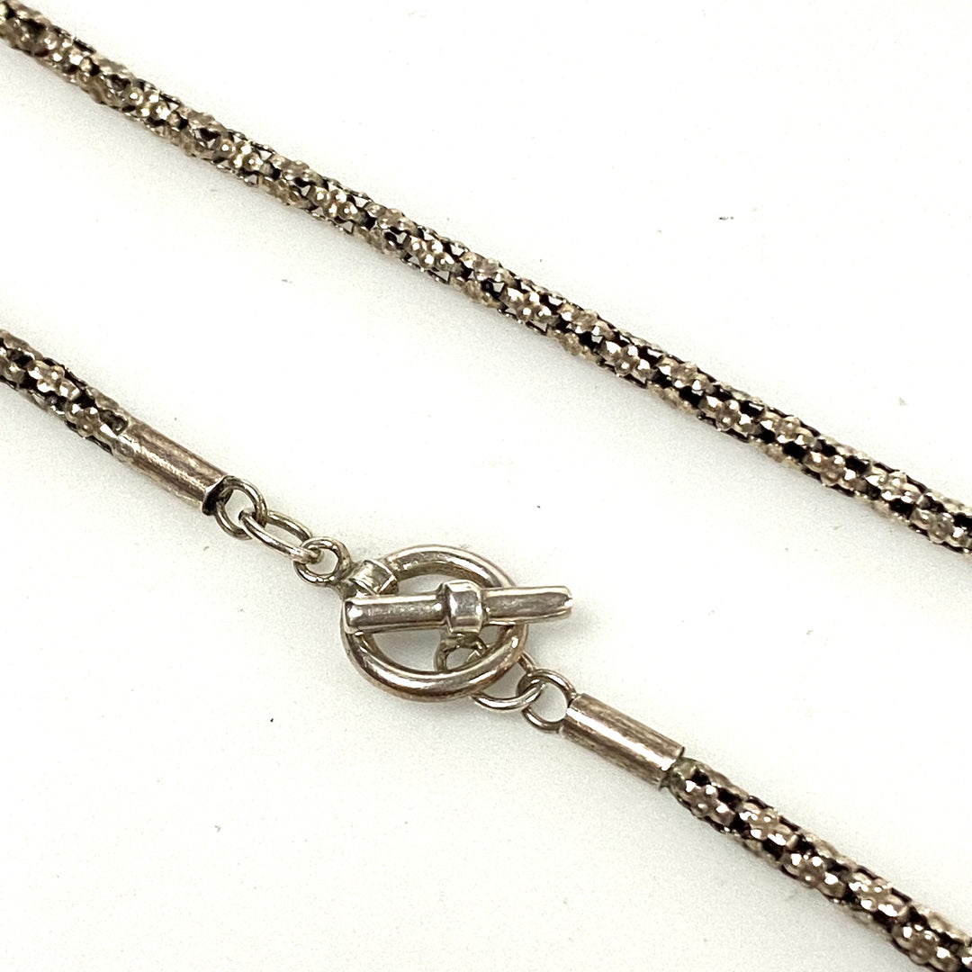 p484 Vintage Sterling Silver Chain Necklace 16" Long & Sterling Sliding Pendant