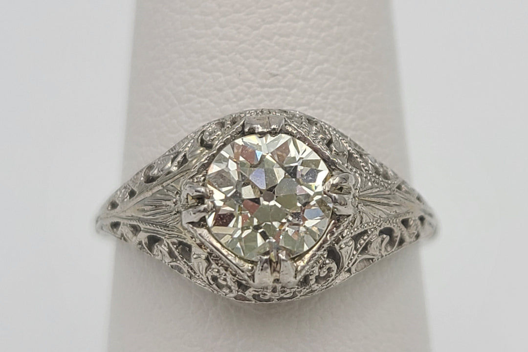 t286 Lovely Vintage Filigree 1.12cts Diamond Engagement Ring