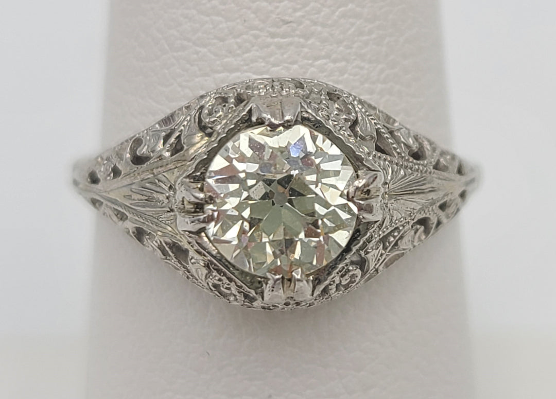 t286 Lovely Vintage Filigree 1.12cts Diamond Engagement Ring