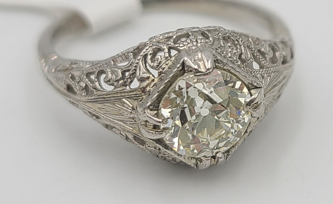 t286 Lovely Vintage Filigree 1.12cts Diamond Engagement Ring