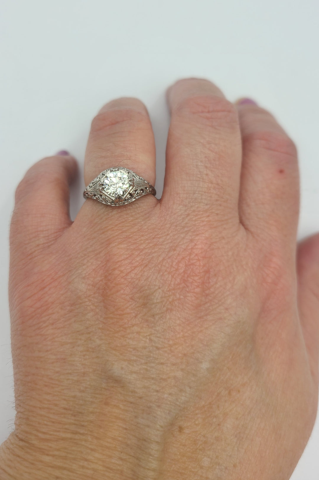 t286 Lovely Vintage Filigree 1.12cts Diamond Engagement Ring