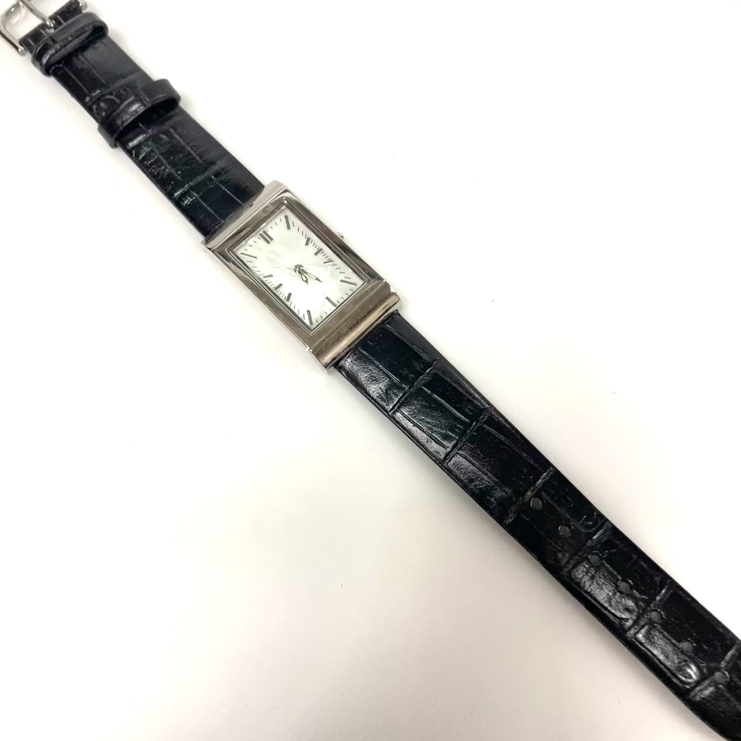 w068 Coldwater Creek Pedre Croc Tank Wrist Watch Pearlized/mother-of-pearl Dial