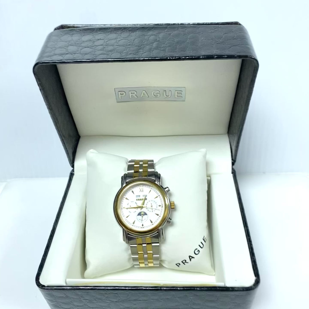 w064 Prague Men's Automatic Multi-Dial Wrist Watch Classic Two-tone Stainless