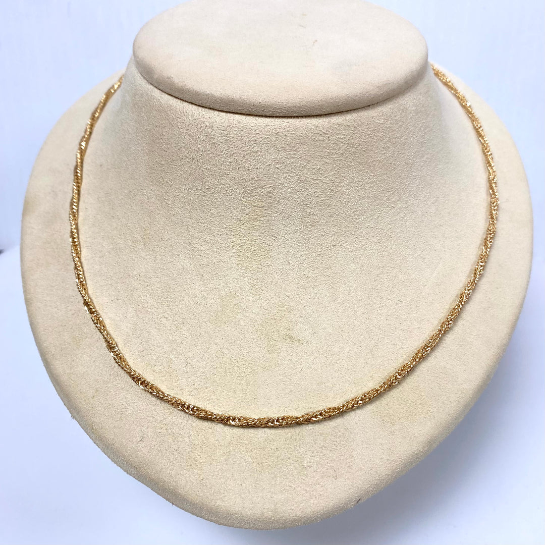 r502 Vintage 14K Yellow Gold Thick Wheat Style Chain Necklace 18" Long