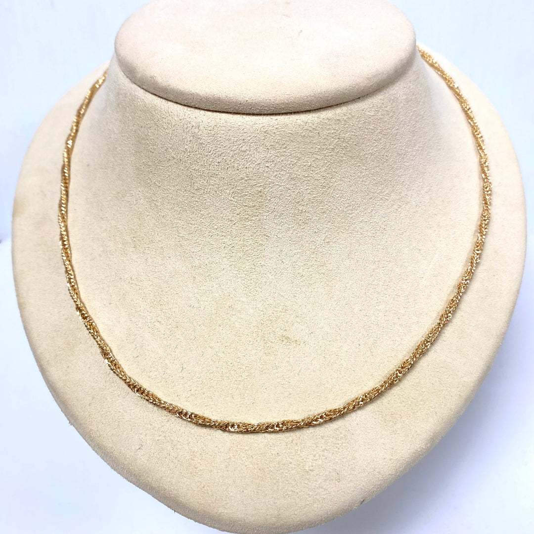 r502 Vintage 14K Yellow Gold Thick Wheat Style Chain Necklace 18" Long