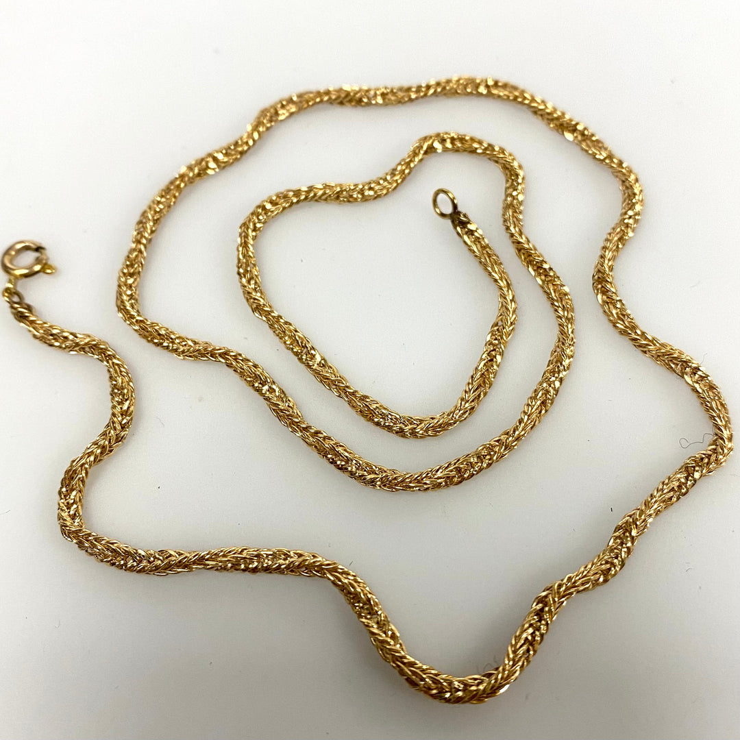 r502 Vintage 14K Yellow Gold Thick Wheat Style Chain Necklace 18" Long