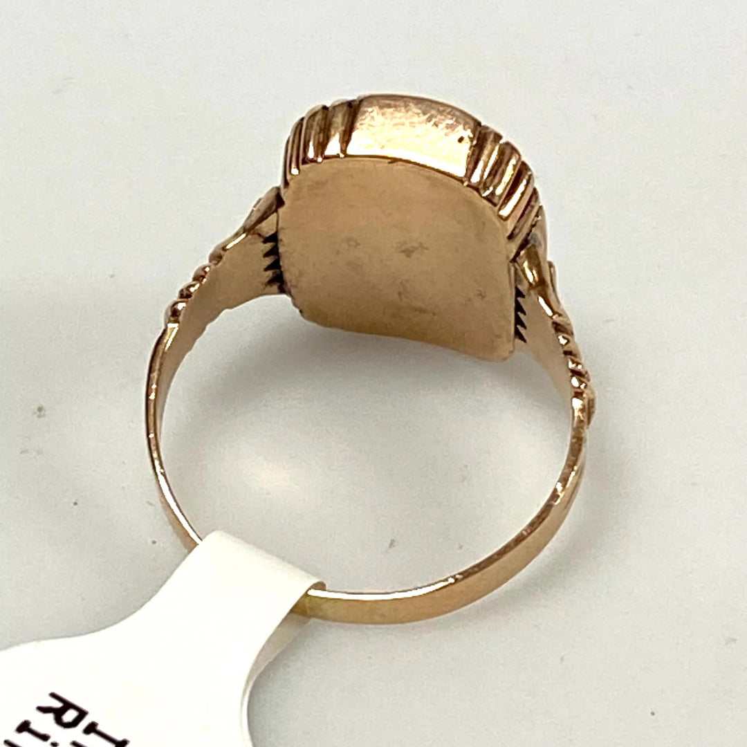 r571 Vintage 10k Rose Gold Figural Carved Soldiers Bust Intaglio Ring Size 6.5 (USA) 3.2g