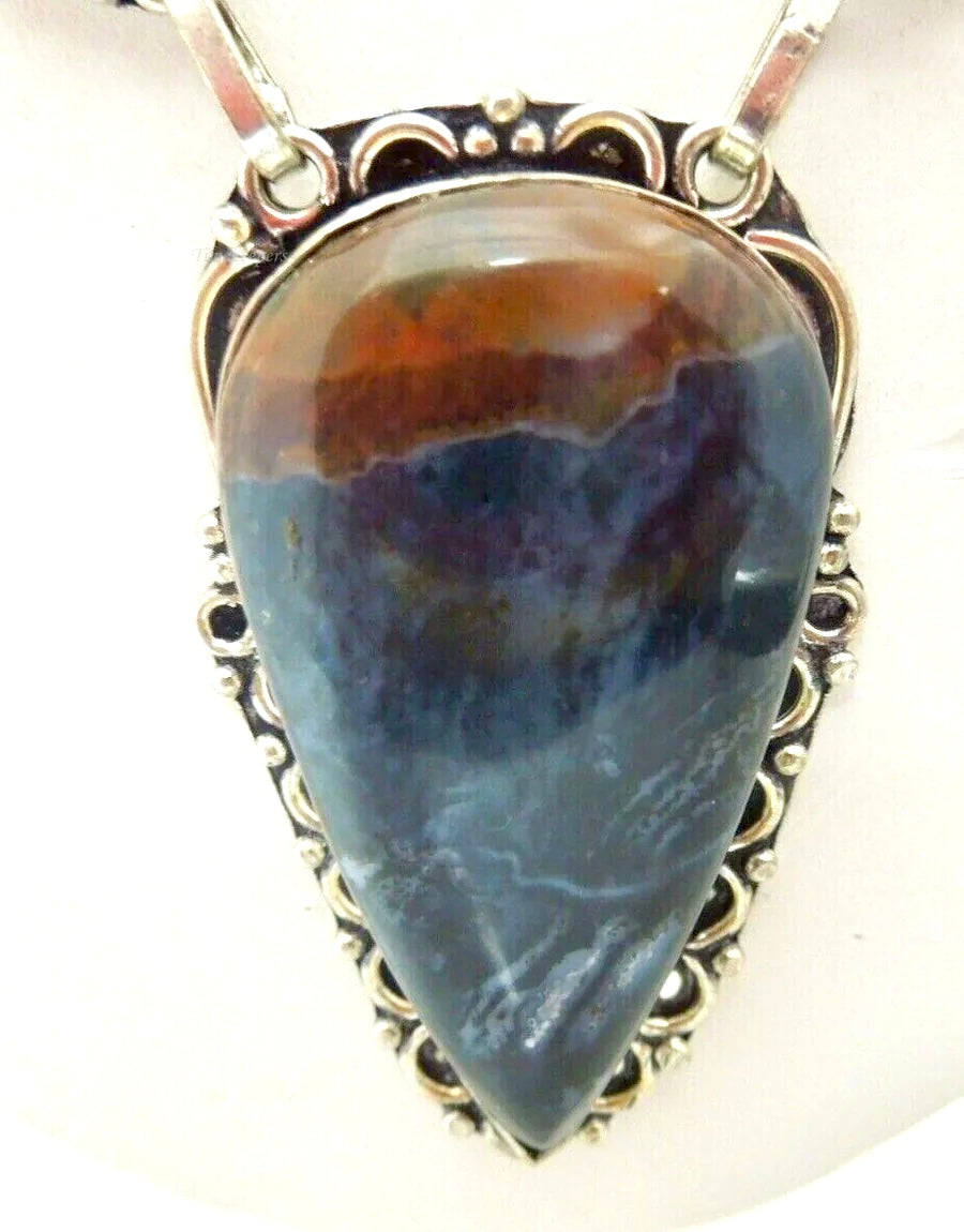 r627 Vintage Sterling Silver Multi Gemstone Necklace Sterling Silver Pendant 20"