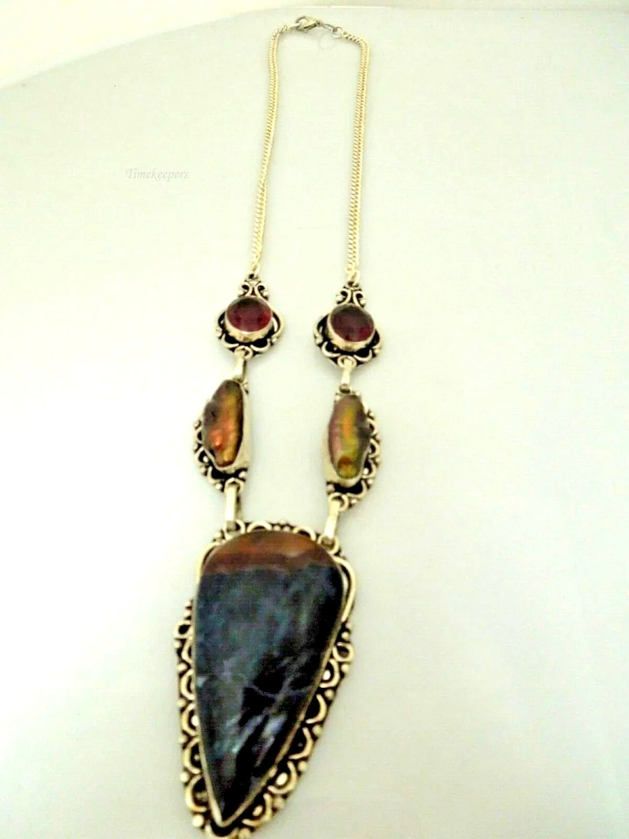 r627 Vintage Sterling Silver Multi Gemstone Necklace Sterling Silver Pendant 20"