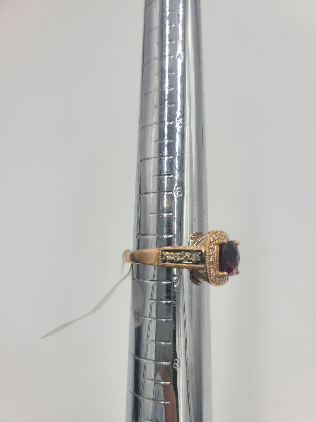 k773 Stunning Lady's LeVian 14kt Rose Gold Rhodolite & Diamond Ring