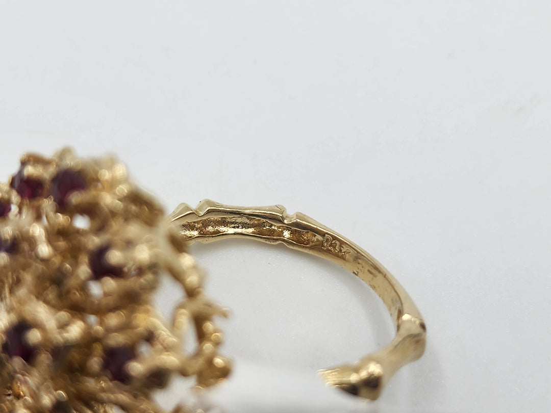 u973 Pretty Ruby and Opal Cluster Ring set in 14kt Yellow Gold