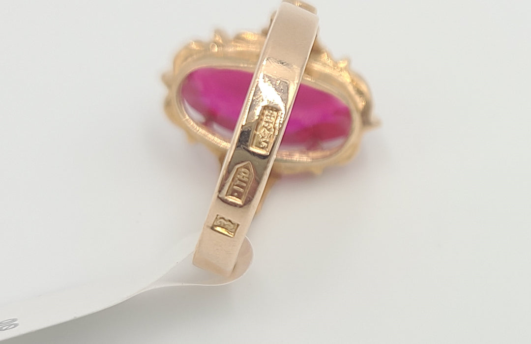 k963 Lovely Vintage 14kt Rose Gold Lab Created Ruby Ring