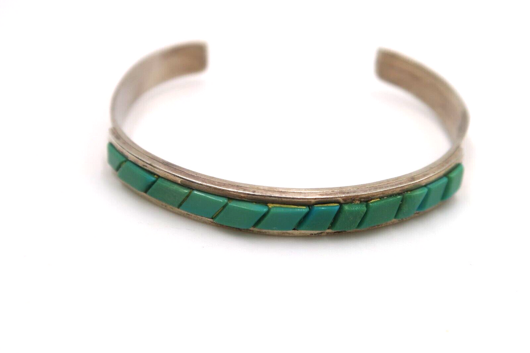 t609 Turquoise Brick Inlay Cuff  Bracelet