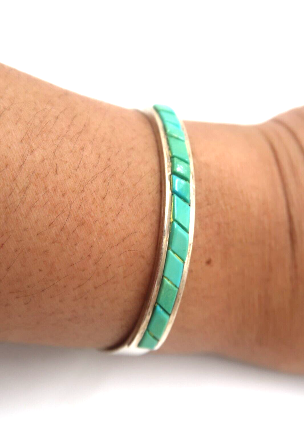 t609 Turquoise Brick Inlay Cuff  Bracelet