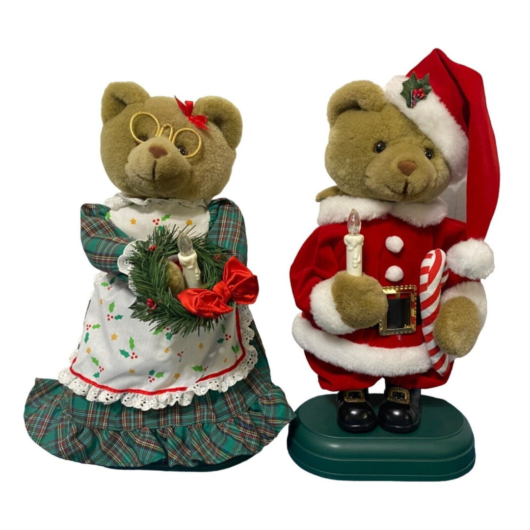 u800 Avon Twinkling Animated Mr & Mrs Claus Teddy Bear Holiday Christmas Music