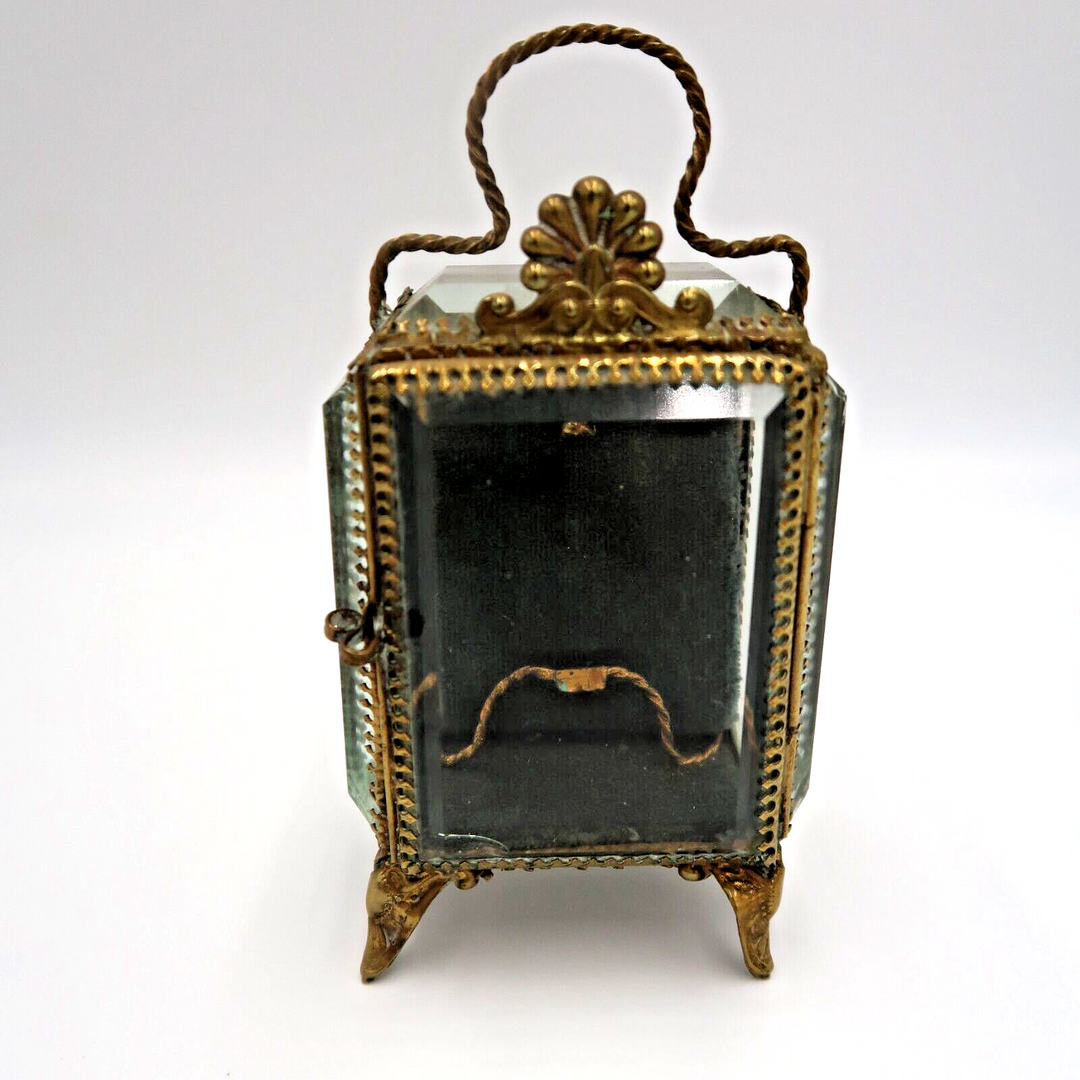 t562 Antique French jewelry box with beveled glass, 1800s, watch holder