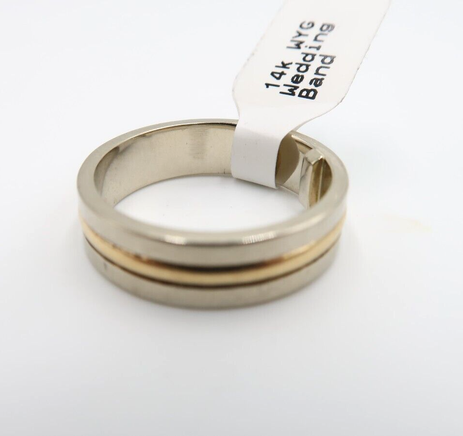 t525 14k White Yellow Gold Wedding Band Size 9,14k Band two tone gold,14k Wedding Band