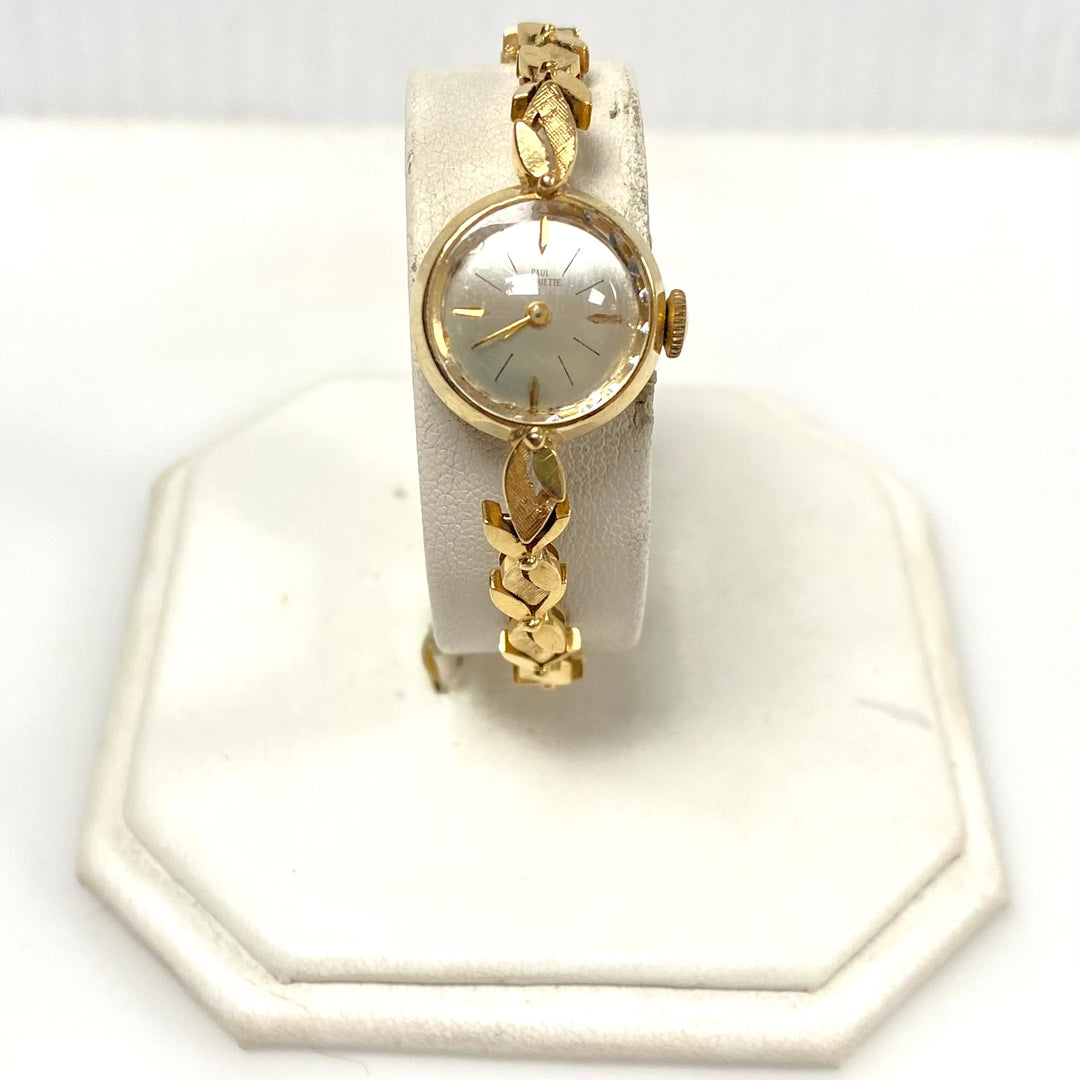 m759 Vintage 14kt Solid Yellow Gold Paul Breguette Ladies Wrist Watch Leaf-style Link Bracelet