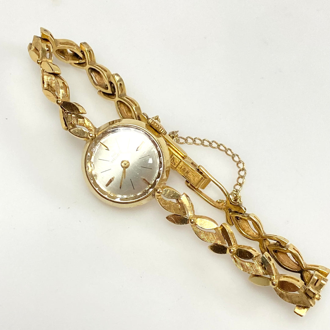 m759 Vintage 14kt Solid Yellow Gold Paul Breguette Ladies Wrist Watch Leaf-style Link Bracelet