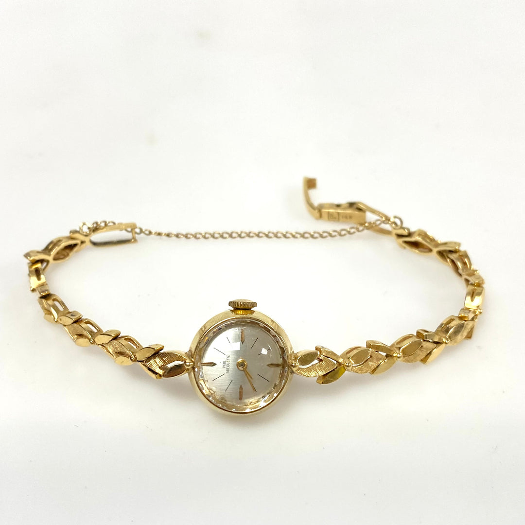 m759 Vintage 14kt Solid Yellow Gold Paul Breguette Ladies Wrist Watch Leaf-style Link Bracelet