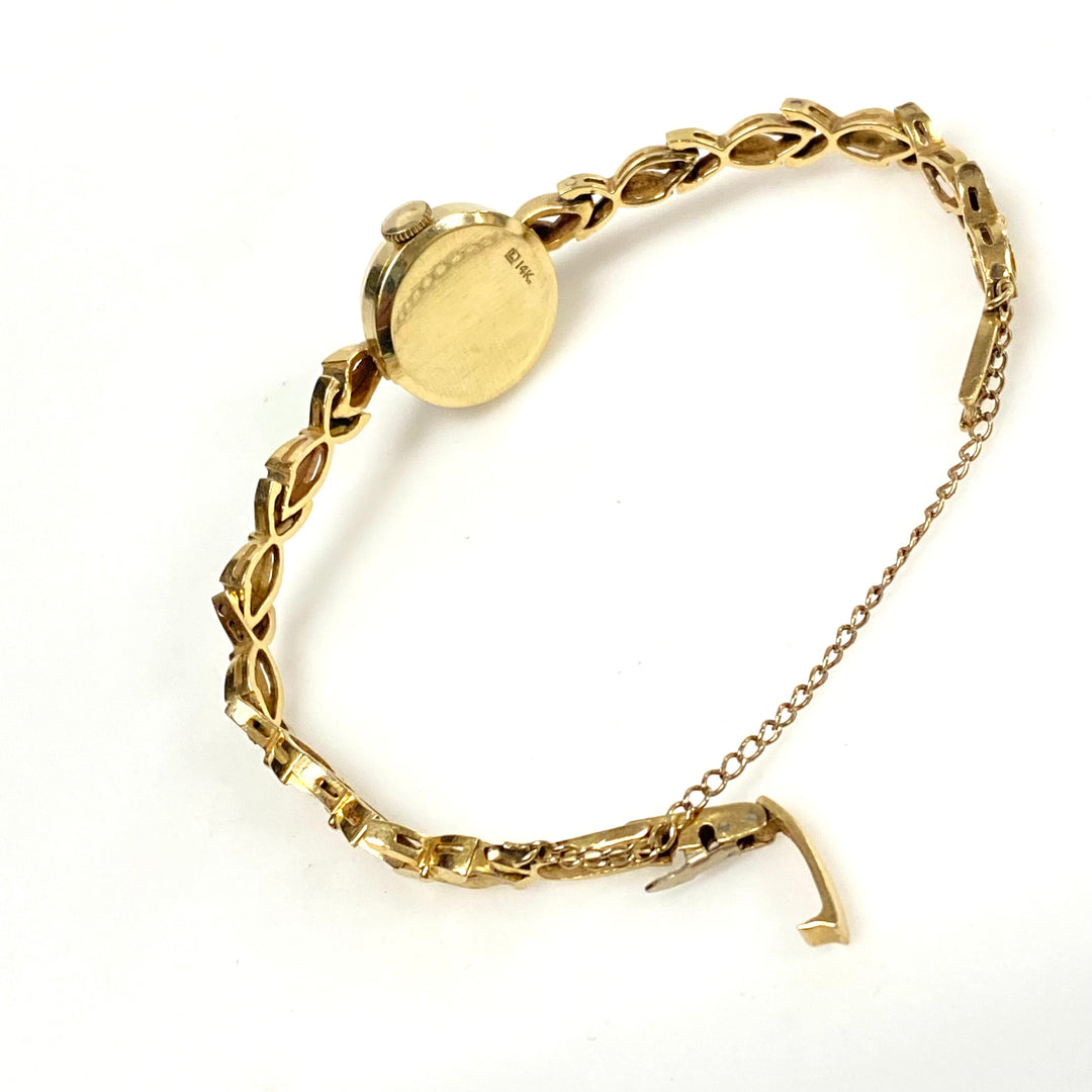 m759 Vintage 14kt Solid Yellow Gold Paul Breguette Ladies Wrist Watch Leaf-style Link Bracelet