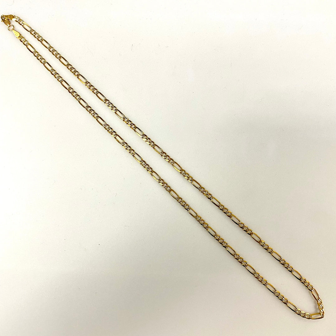 s521 Vintage 10kt White Yellow Gold Two Tone Wide Figaro Link Chain 13g 24" Long