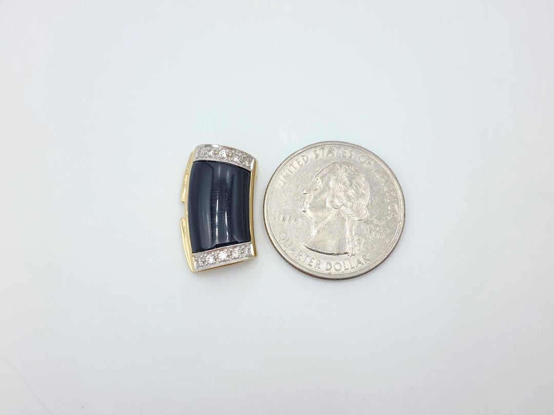 m725 Vintage 14kt Yellow Gold Onyx and Diamond Slide Pendant