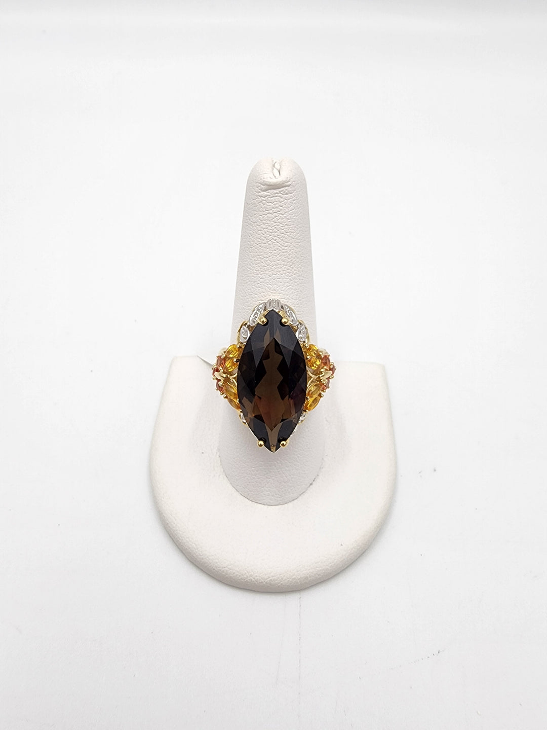 m710 Large Marquise Smoky Quartz, Citrine and Yellow Topaz Ring in 14kt Yellow Gold