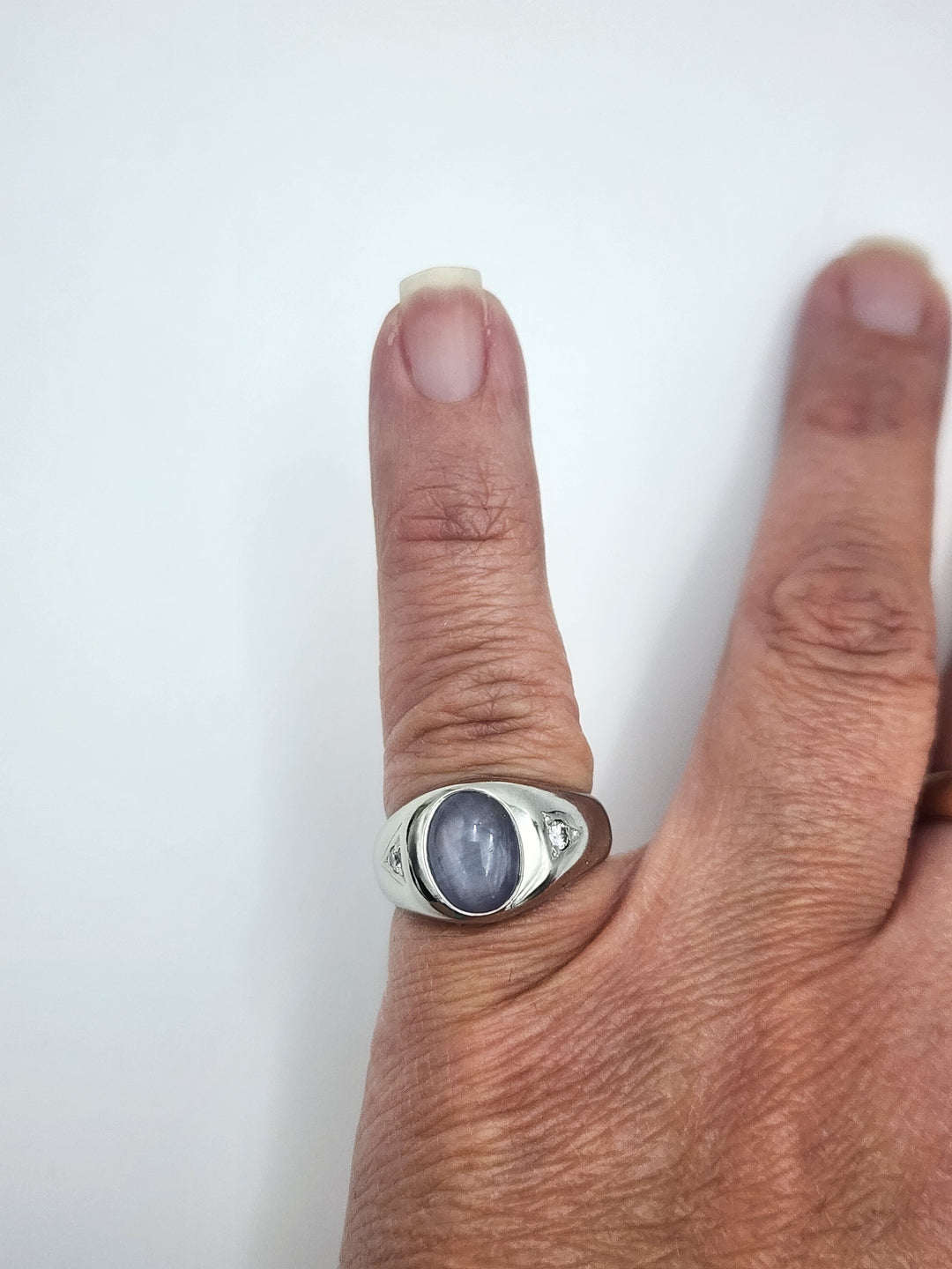 m717 Stunning 14kt White Gold Star Sapphire and Diamond Ring