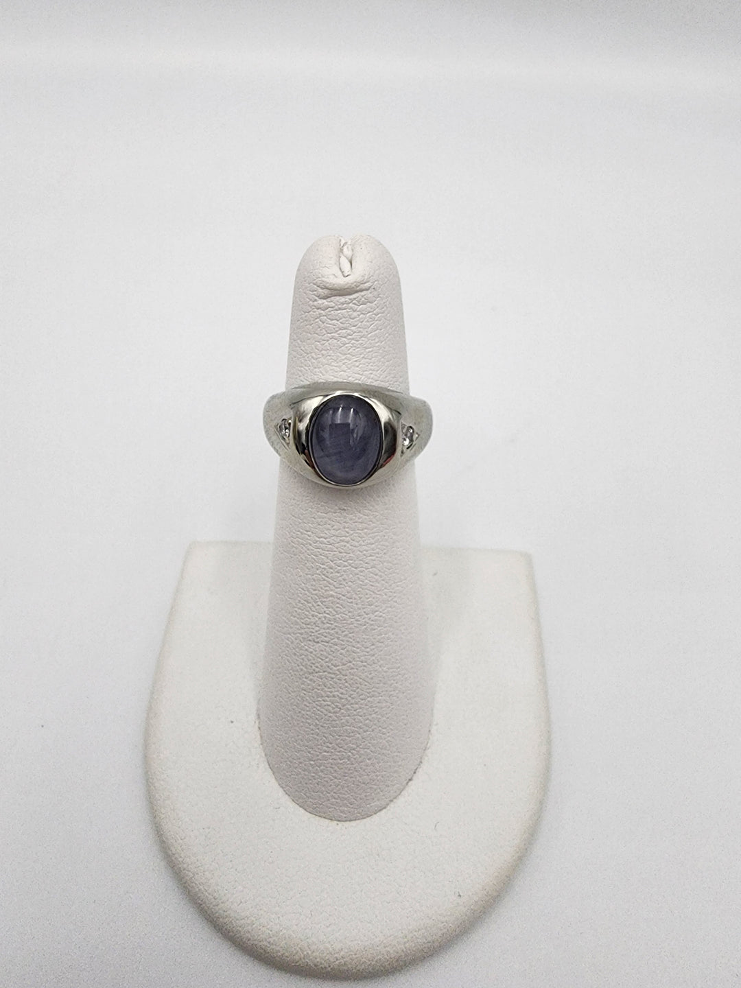 m717 Stunning 14kt White Gold Star Sapphire and Diamond Ring