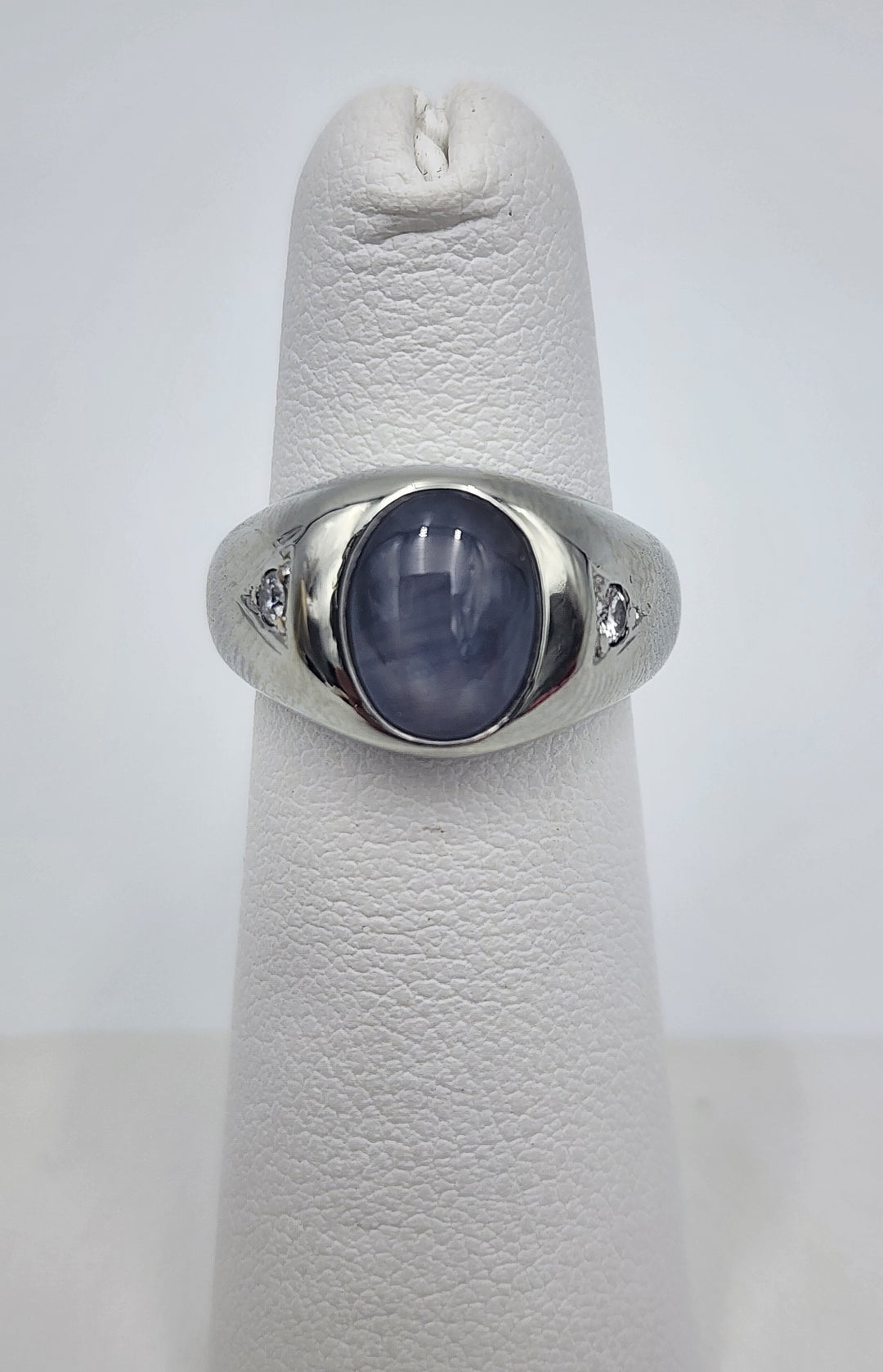m717 Stunning 14kt White Gold Star Sapphire and Diamond Ring