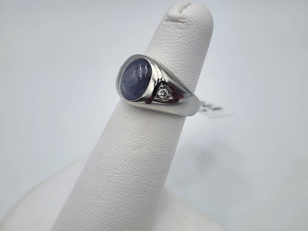 m717 Stunning 14kt White Gold Star Sapphire and Diamond Ring