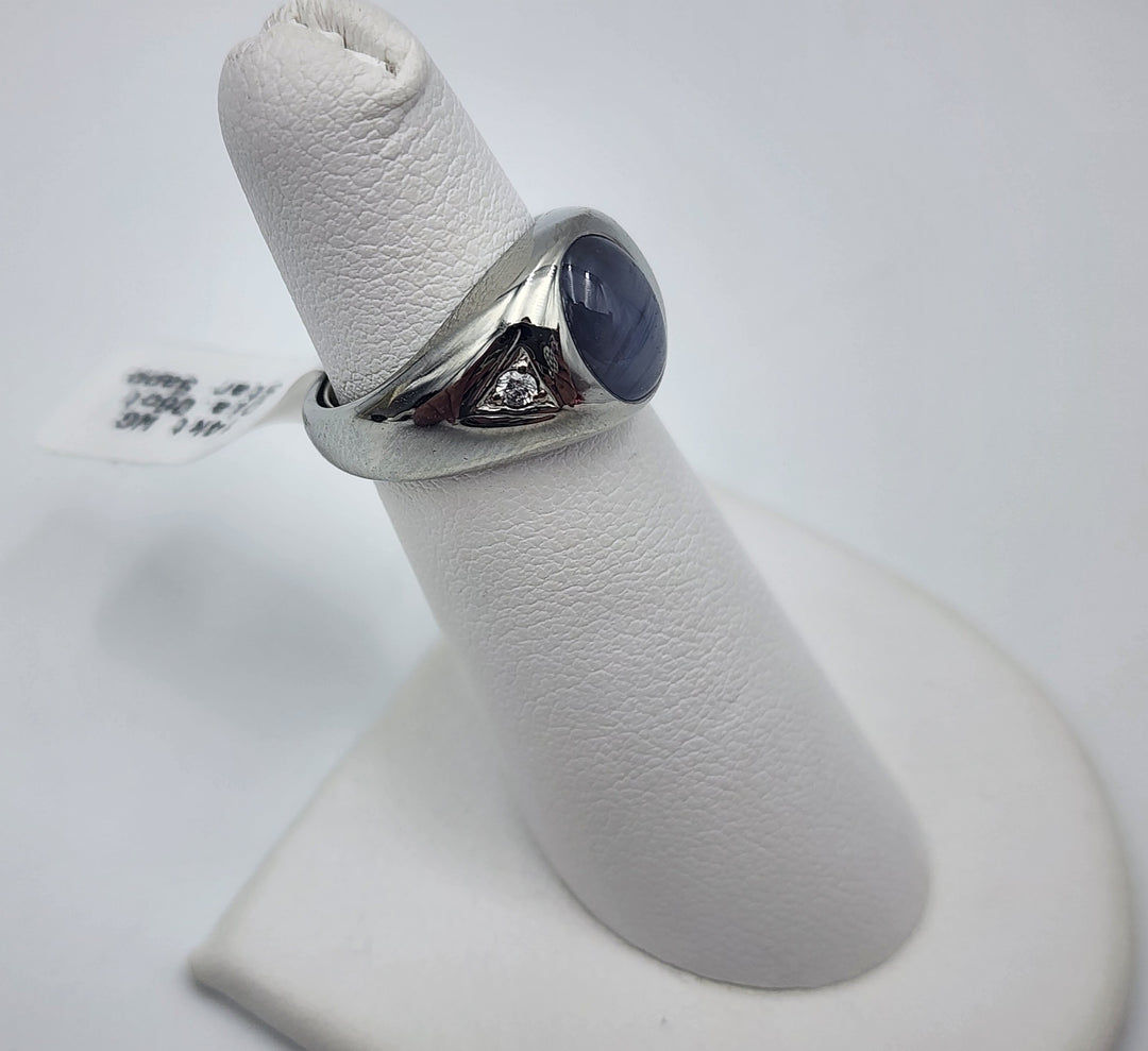 m717 Stunning 14kt White Gold Star Sapphire and Diamond Ring